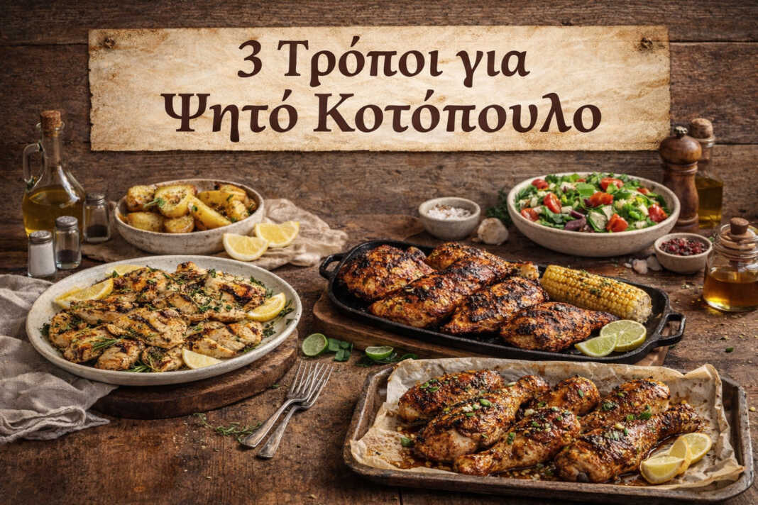 3 τρόποι για ψητό κοτόπουλο σε rustic κουζίνα με διαφορετικά συνοδευτικά