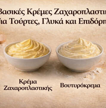 Τέσσερις κρέμες ζαχαροπλαστικής σε μπολ — σαντιγί, κάσταρντ, βουτυρόκρεμα και κρέμα σοκολάτας
