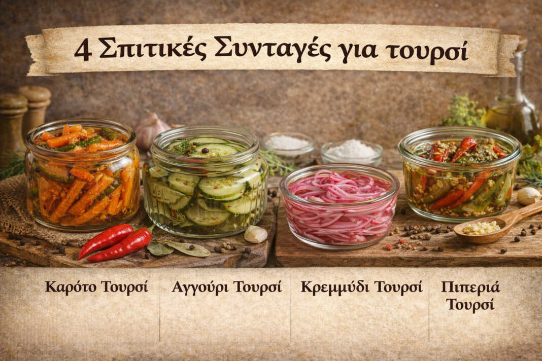 4 μπολακια Σπιτικού Τουρσί — Αγγούρι, Καρότο, Κρεμμύδι και Τσίλι Αντιγραφή