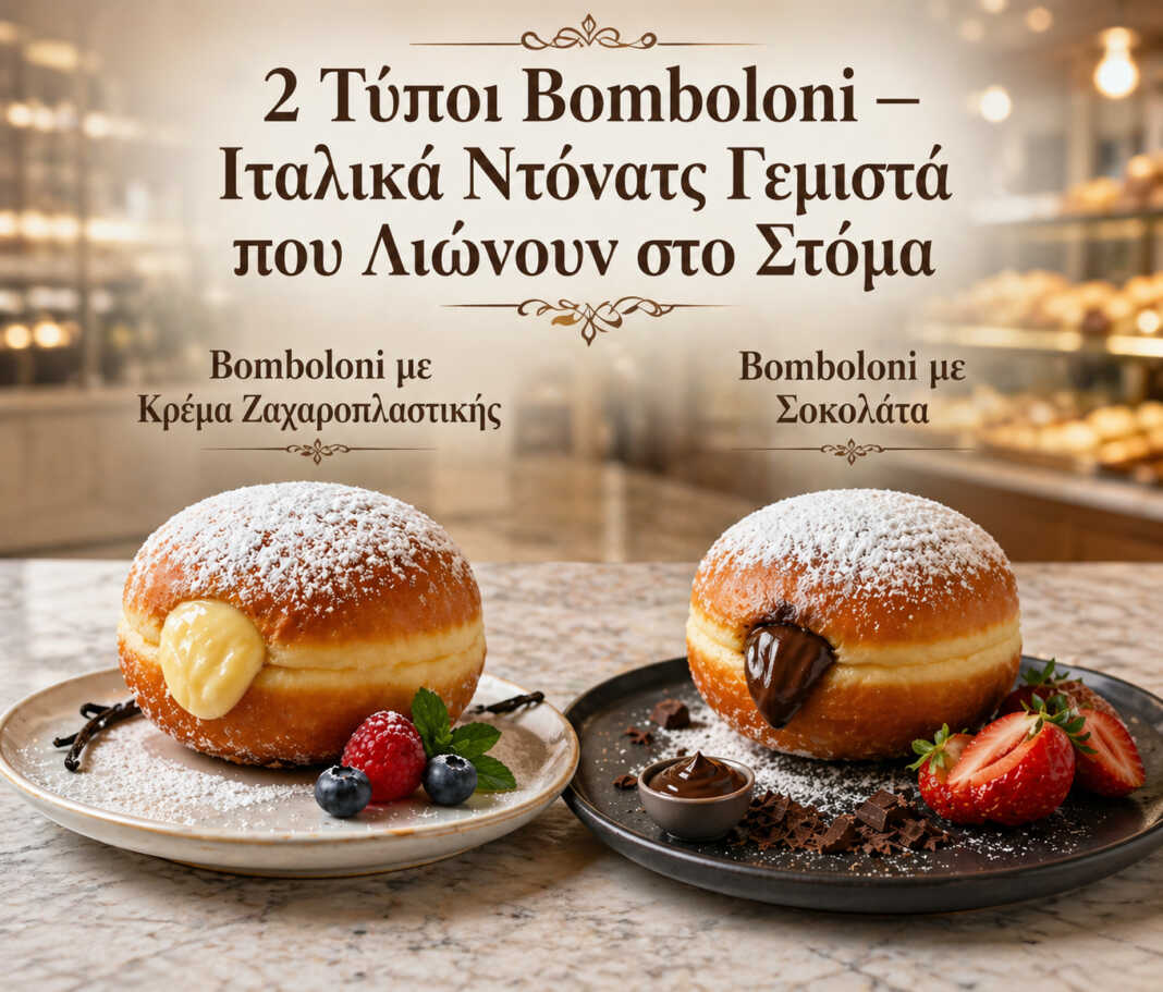 bomboloni γεμιστά με κρέμα ιταλικά ντόνατς με ζάχαρη bomboloni με σοκολάτα μέσα αφράτα τηγανητά ντόνατς
