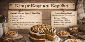 κέικ με καφέ και καρύδια με κρέμα καφέ σε μοντέρνα κουζίνα