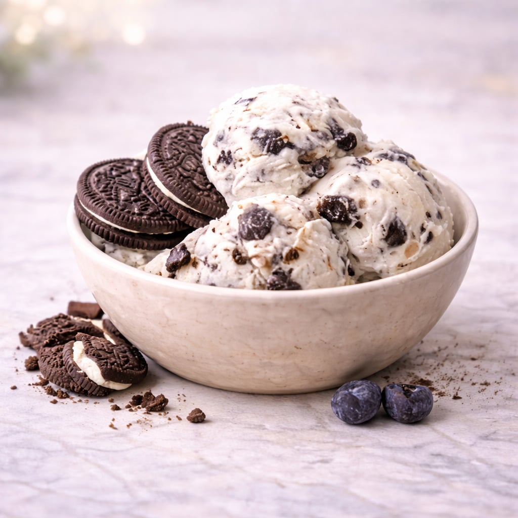 Παγωτό cookies and cream με κομμάτια μπισκότου Oreo και πλούσια κρεμώδη υφή