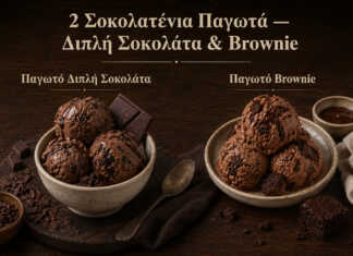 δύο είδη σοκολατένιου παγωτού σε μπολ με έντονο χρώμα