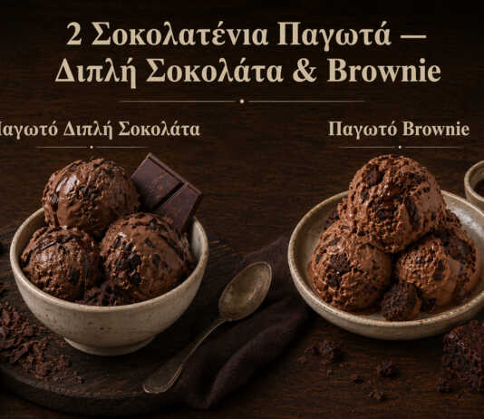 δύο είδη σοκολατένιου παγωτού σε μπολ με έντονο χρώμα