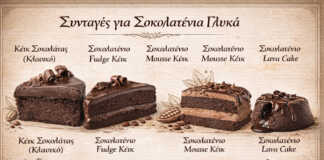 4 Κλασικές Συνταγές Σοκολατένιου Κέικ — Από Απλό μέχρι Ζαχαροπλαστείου Τέσσερα σοκολατένια κέικ — κλασικό, fudge, μους και lava cake σε σειρά για σύγκριση