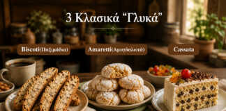 τραγανά biscotti με καφέ ιταλικά amaretti με άχνη cassata με ricotta και φρούτα παραδοσιακά ιταλικά γλυκά