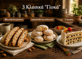 τραγανά biscotti με καφέ ιταλικά amaretti με άχνη cassata με ricotta και φρούτα παραδοσιακά ιταλικά γλυκά