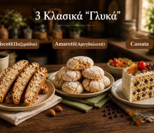 τραγανά biscotti με καφέ ιταλικά amaretti με άχνη cassata με ricotta και φρούτα παραδοσιακά ιταλικά γλυκά