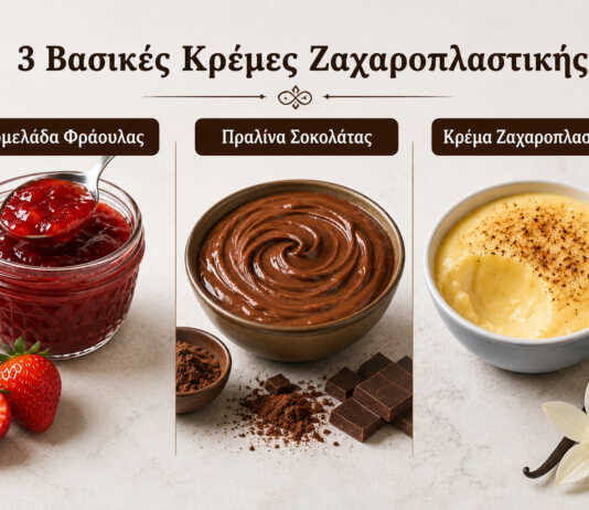 τρεις κλασικές γεμίσεις για γλυκά σε μπολάκια μαρμελάδα φράουλα σε γυάλινο βάζο σπιτική πραλίνα σοκολάτας βελούδινη κρέμα ζαχαροπλαστικής