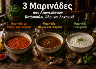 τρία μπολ με μαρινάδες για κοτόπουλο με λεμόνι μέλι και γιαούρτι