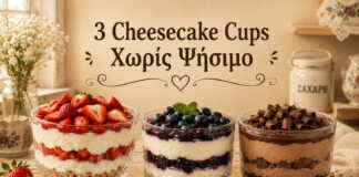 Cheesecake κουπάτα χωρίς ψήσιμο με φράουλα, blueberry και σοκολάτα σε ατομικά ποτήρια