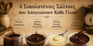 ποικιλία από σπιτικές σοκολατένιες σάλτσες σε γυάλινα μπολάκια