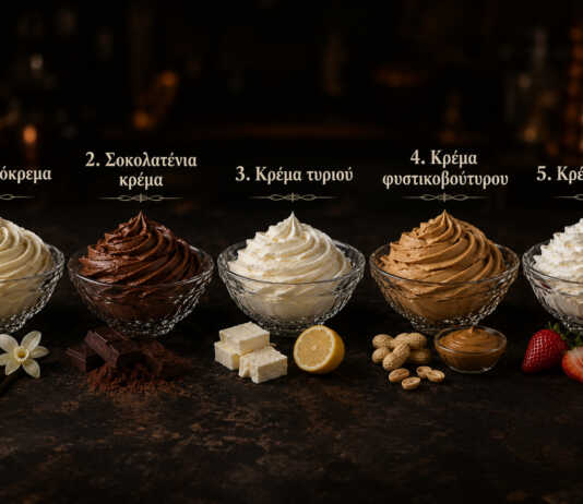 διάφορες κρέμες επικάλυψης για τούρτες και cupcakes σε κορνέ ζαχαροπλαστικής