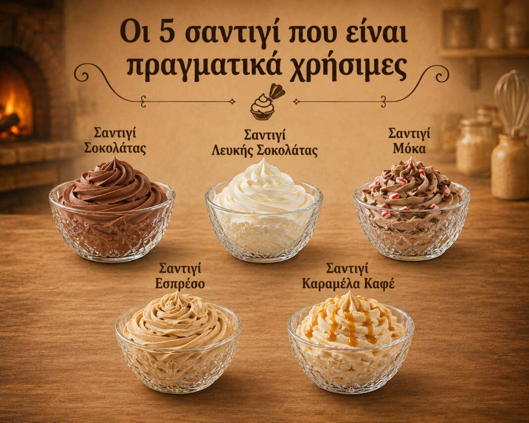 πέντε αφράτες σαντιγί με σοκολάτα λευκή σοκολάτα μόκα espresso και καραμέλα καφέ