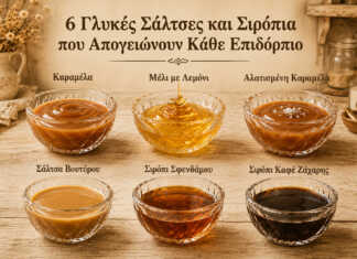 ποικιλία από καραμέλα, butterscotch, μέλι και σιρόπια σε γυάλινα μπολάκια