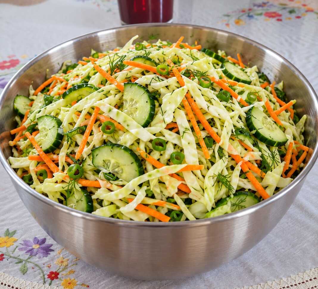 salata-laxano karoto Τραγανή λαχανοσαλάτα με λάχανο, αγγούρι, καρότο και άνηθο