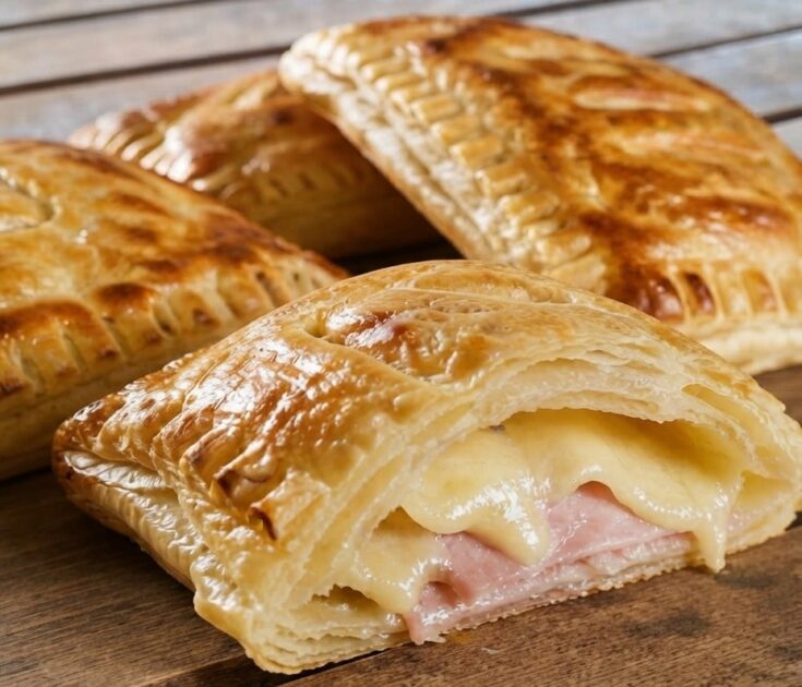 Τραγανά σφολιατίνια με ζαμπόν και λιωμένο τυρί