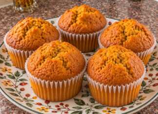Muffins Κολοκύθας με Κανέλα – Αφράτα και Ζουμερά Χρυσαφένια muffins κολοκύθας με κανέλα σε χάρτινες θήκες, με αφράτη και ζουμερή πορτοκαλί ψίχα