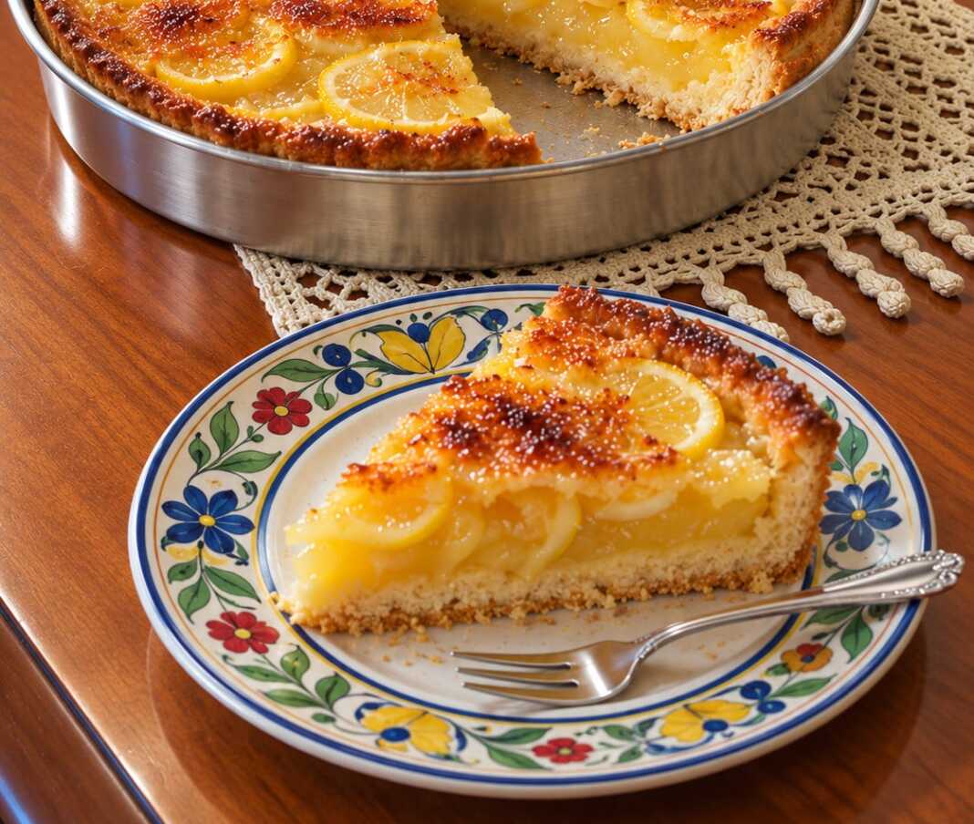 lemonopita se tapsi τάρτα λεμονιού, τάρτα με φέτες λεμονιού, λεμονόπιτα, γλυκό με ολόκληρο λεμόνι, τάρτα με crumble, γλυκό με λεμόνι και γιαούρτι