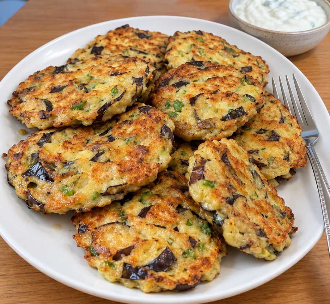 melitzanokeftedes tzatziki Χρυσαφένιοι μελιτζανοκεφτέδες με φρέσκο κρεμμυδάκι σε πιάτο