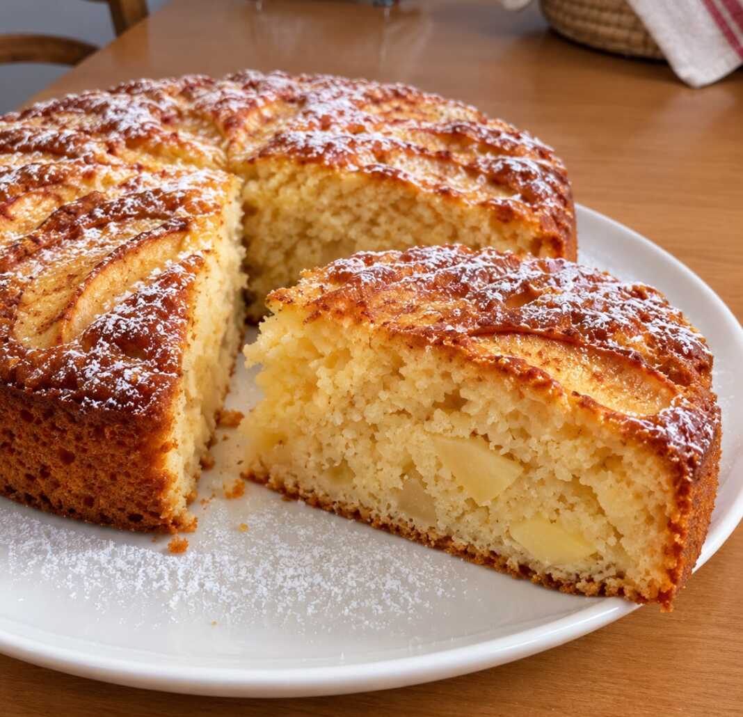 spitiki milopita axni Αφράτη σπιτική μηλόπιτα κομμένη σε κομμάτι με πολλές φέτες μήλου και κανέλα στο εσωτερικό