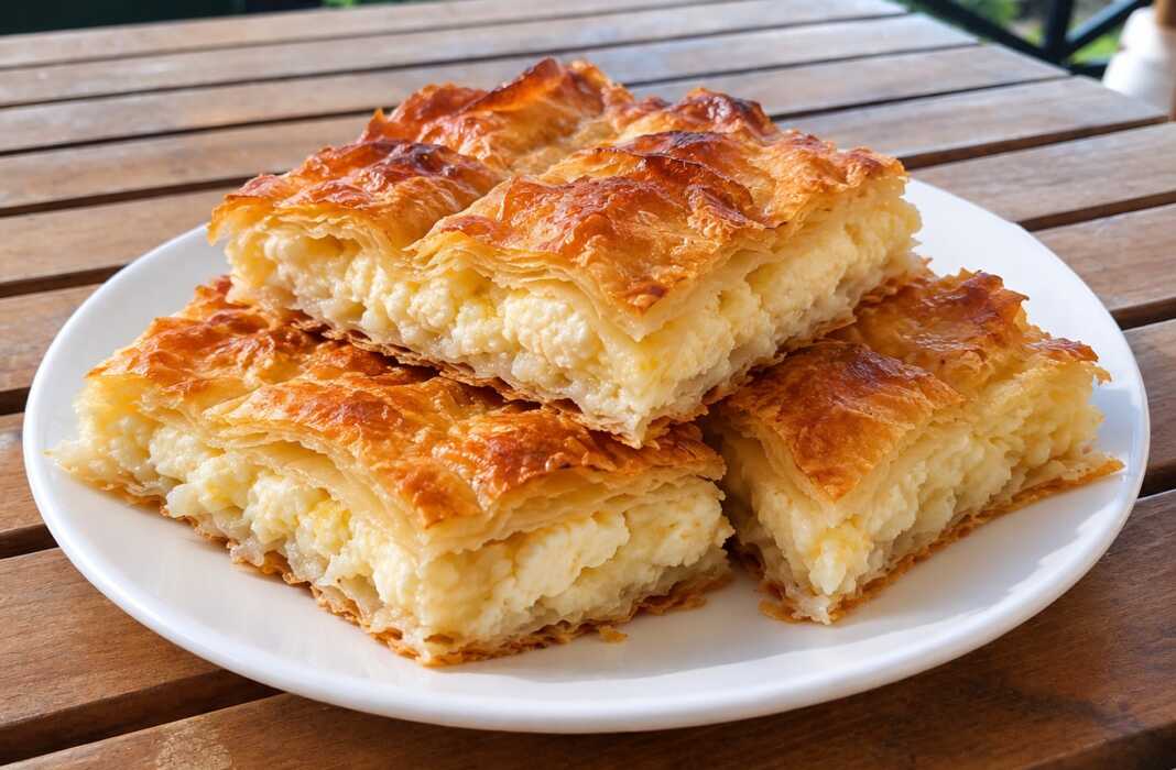 Χρυσαφένια τυρόπιτα με ζεματιστά χειροποίητα φύλλα, φέτα και κασέρι